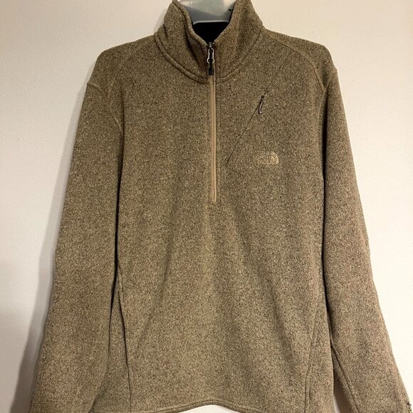The North Face Men’s Size Medium 1/4 Zip Knit Fleece Sweater Heather Tan - Picture 1 of 9